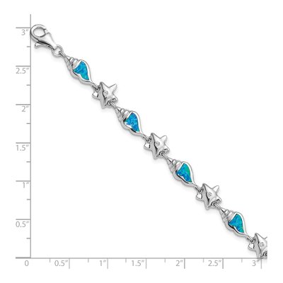 Sterling Silver Lab-Created Opal & CZ Starfish Seashell Bracelet – view 3