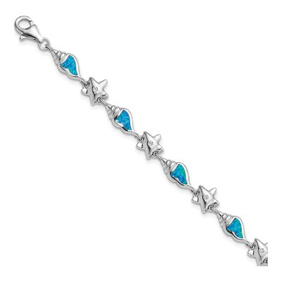 Sterling Silver Lab-Created Opal & CZ Starfish Seashell Bracelet