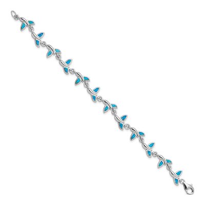 Sterling Silver Lab-Created Opal Whale Tail Bracelet – view 3