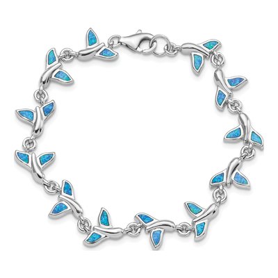Sterling Silver Lab-Created Opal Whale Tail Bracelet – view 4