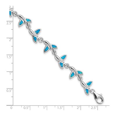 Sterling Silver Lab-Created Opal Whale Tail Bracelet – view 5