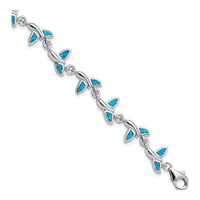 Sterling Silver Lab-Created Opal Whale Tail Bracelet