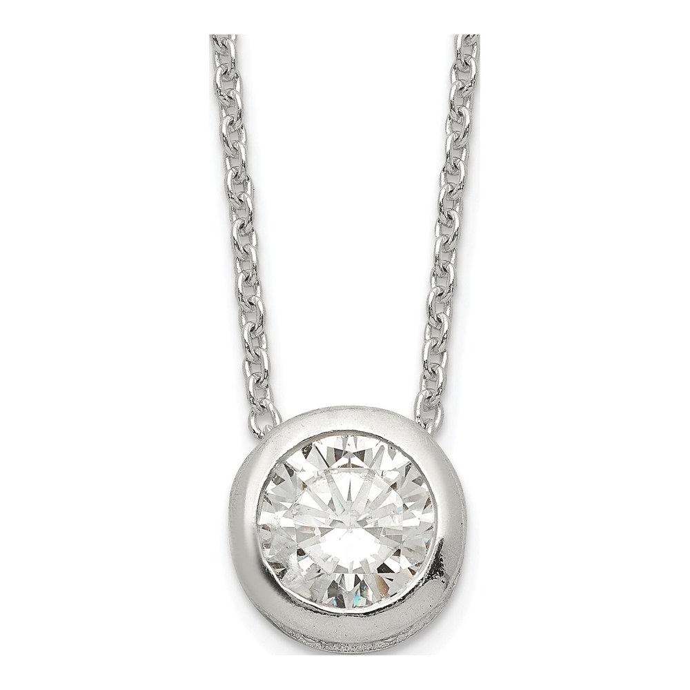 Sterling Silver CZ Bezel Pendant Necklace