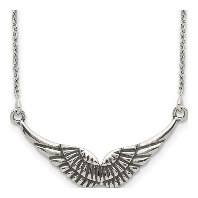 Sterling Silver Antiqued Wings Pendant Necklace
