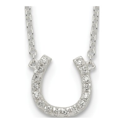 Sterling Silver CZ Horseshoe Pendant Necklace