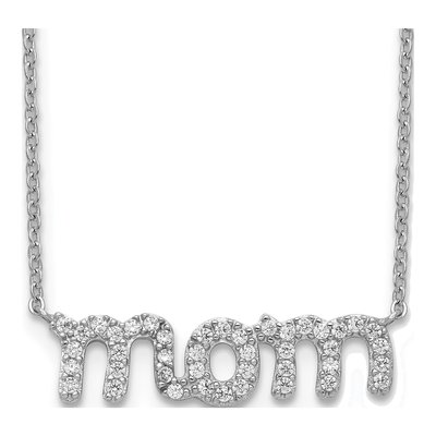 Sterling Silver CZ MOM Pendant Necklace