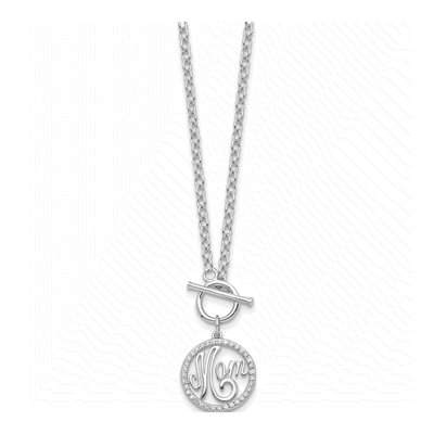 Sterling Silver CZ MOM Pendant Necklace – view 3