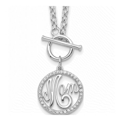 Sterling Silver CZ MOM Pendant Necklace