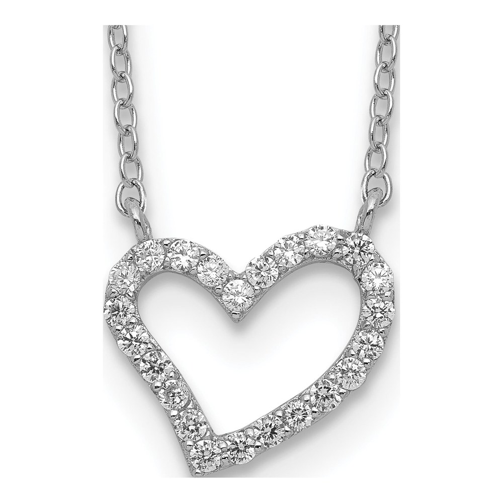 Sterling Silver CZ Open Heart Necklace, 18 in