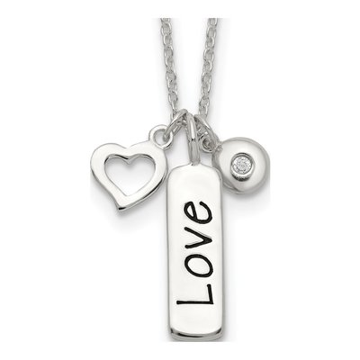 Sterling Silver CZ LOVE Heart Pendant Necklace