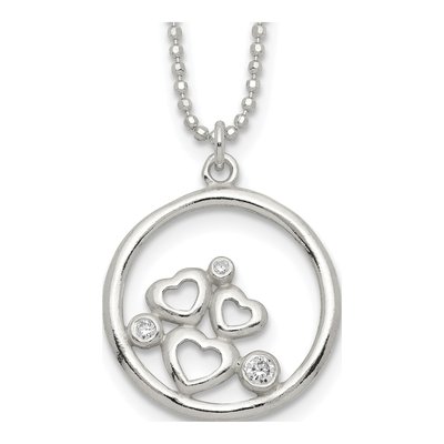 Sterling Silver CZ Heart Pendant Necklace
