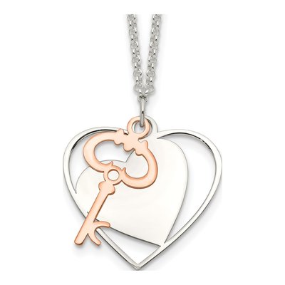 Sterling Silver Moveable Heart Key Pendant Necklace