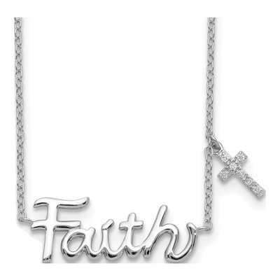 Sterling Silver CZ Faith Cross Pendant Necklace