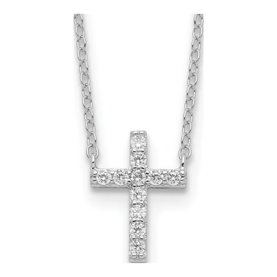 Sterling Silver CZ Cross Pendant Necklace
