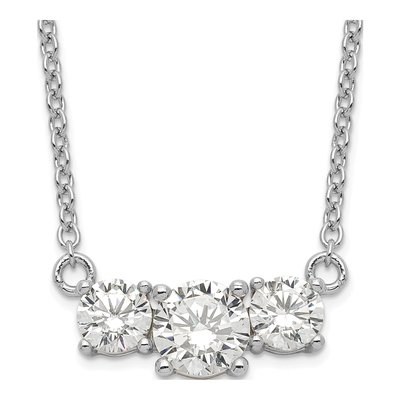 Sterling Silver CZ 3-Stone Pendant Necklace