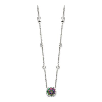 Sterling Silver Mystic Fire Topaz & CZ Mystic Halo Pendant Necklace – view 3