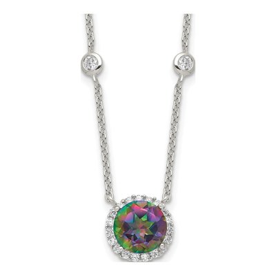 Sterling Silver Mystic Fire Topaz & CZ Mystic Halo Pendant Necklace