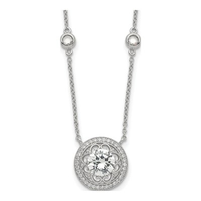 Sterling Silver CZ Round 4-Station Pendant Necklace