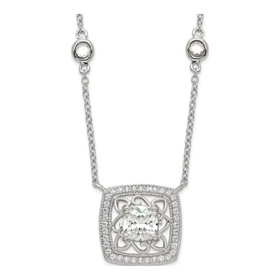 Sterling Silver CZ Square Pendant Necklace