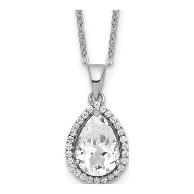 Sterling Silver Lab-Created White Topaz & CZ Pendant Necklace