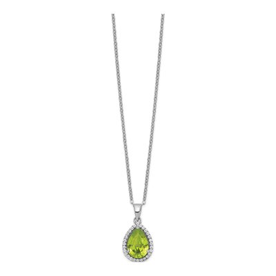 Sterling Silver Peridot & CZ Pendant Necklace – view 3