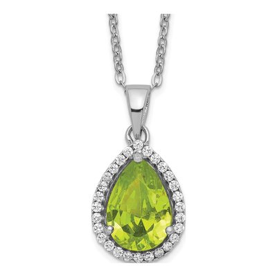 Sterling Silver Peridot & CZ Pendant Necklace