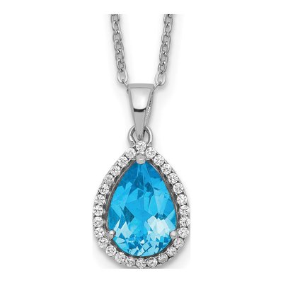 Sterling Silver Lab-Created Sky Blue Topaz & CZ Pendant Necklace