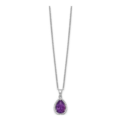 Sterling Silver Amethyst & CZ Pendant Necklace – view 3