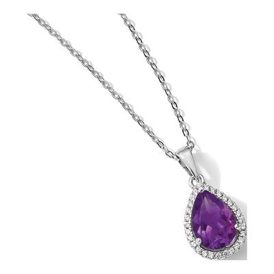 Sterling Silver Amethyst & CZ Pendant Necklace – view 7