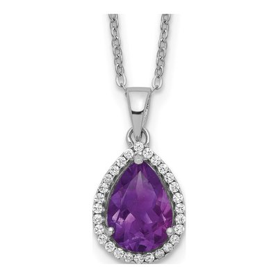 Sterling Silver Amethyst & CZ Pendant Necklace