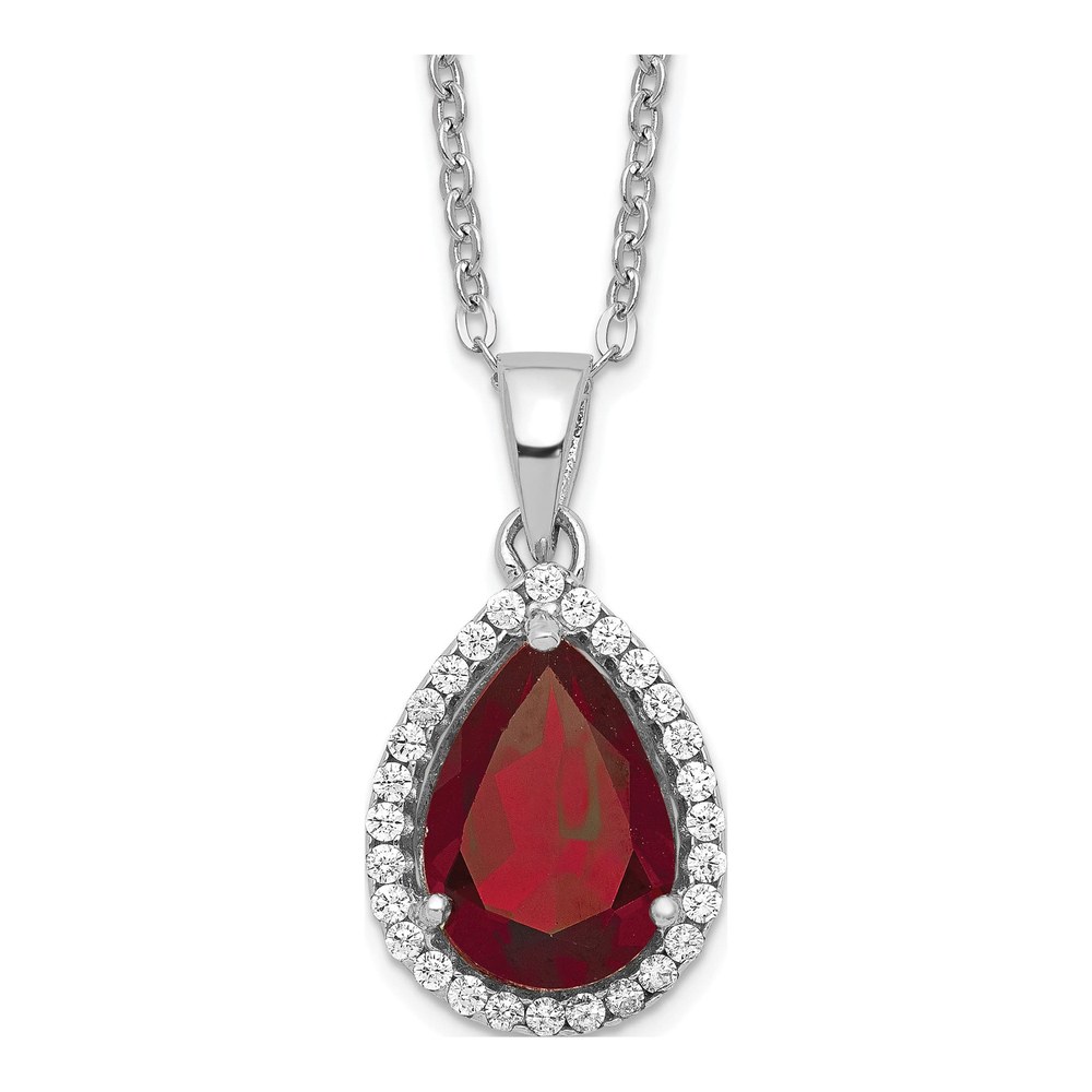 Sterling Silver Garnet & CZ January Pendant Necklace