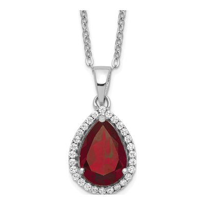 Sterling Silver Garnet & CZ January Pendant Necklace