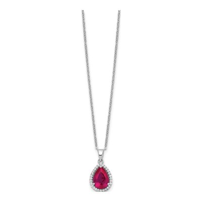 Sterling Silver Lab-Created Ruby & CZ Clear Pear Shaped Pendant Necklace – view 3