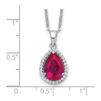 Sterling Silver Lab-Created Ruby & CZ Clear Pear Shaped Pendant Necklace – view 4