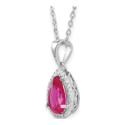 Sterling Silver Lab-Created Ruby & CZ Clear Pear Shaped Pendant Necklace – view 6