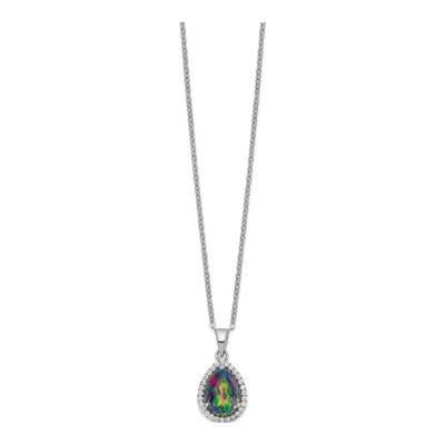 Sterling Silver Lab-Created Mystic Fire Topaz & CZ Mystic Pendant Necklace – view 3