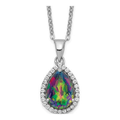 Sterling Silver Lab-Created Mystic Fire Topaz & CZ Mystic Pendant Necklace