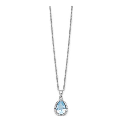 Sterling Silver Aquamarine & CZ Pendant Necklace – view 3