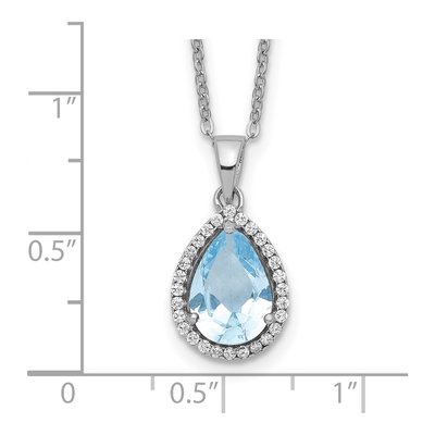 Sterling Silver Aquamarine & CZ Pendant Necklace – view 4