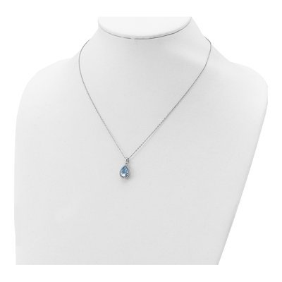 Sterling Silver Aquamarine & CZ Pendant Necklace – view 5
