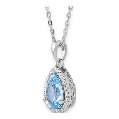 Sterling Silver Aquamarine & CZ Pendant Necklace – view 6