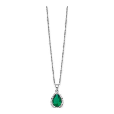 Sterling Silver Lab-Created Emerald & CZ May Birthstone Pendant Necklace – view 3