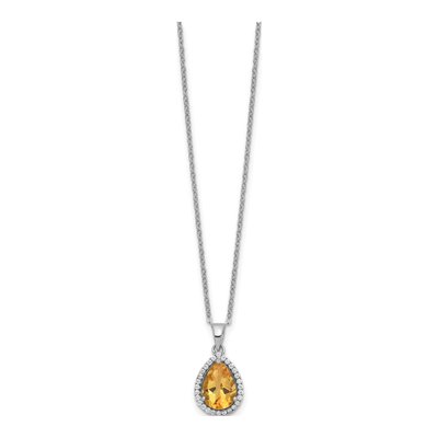 Sterling Silver Citrine & CZ November Pendant Necklace – view 3