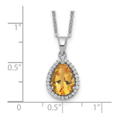 Sterling Silver Citrine & CZ November Pendant Necklace – view 4