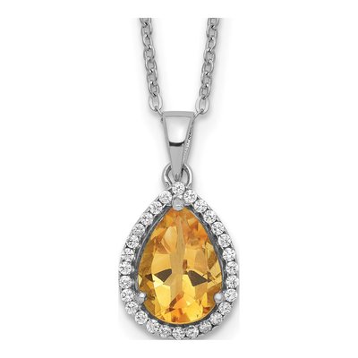 Sterling Silver Citrine & CZ November Pendant Necklace