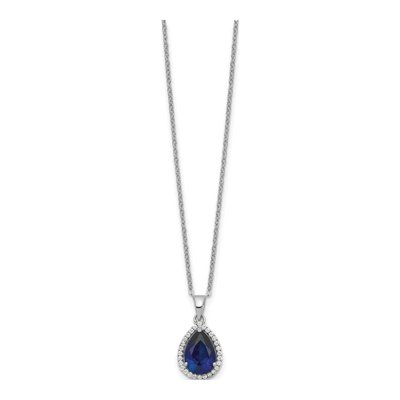 Sterling Silver Lab-Created Sapphire & CZ Pendant Necklace – view 3