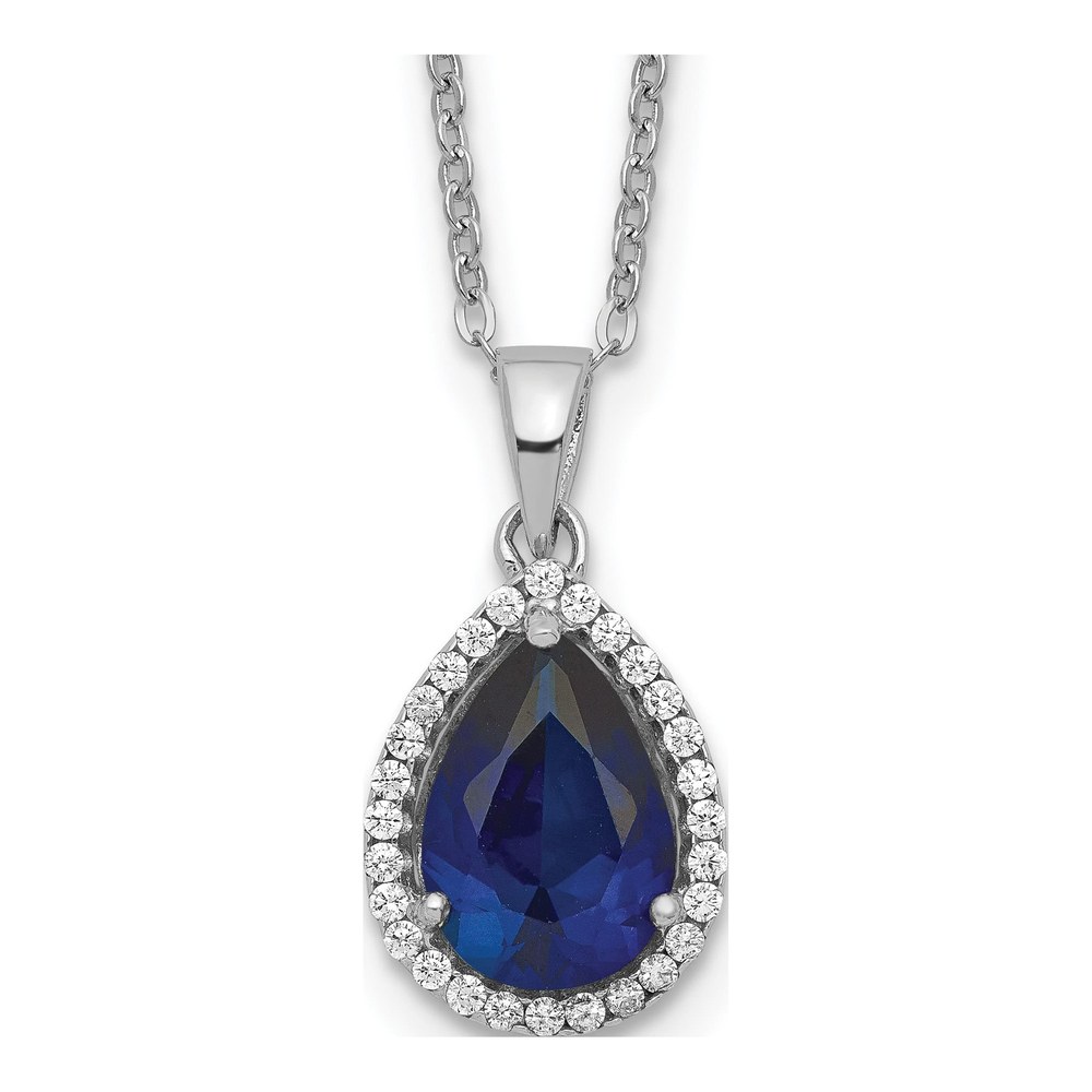 Sterling Silver Lab-Created Sapphire & CZ Pendant Necklace