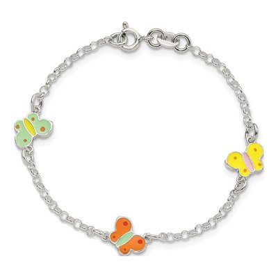 Sterling Silver Girls' Enamel Butterfly Bracelet – view 4