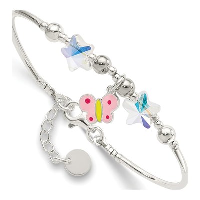 Sterling Silver Crystal Girls' Butterfly Star Bracelet