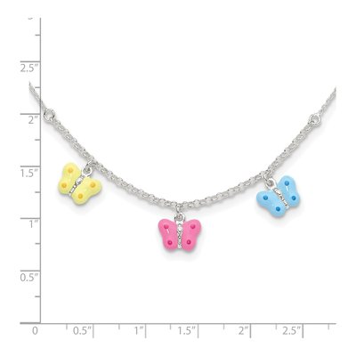 Sterling Silver Girl's Enamel Butterfly Pendant Necklace – view 3